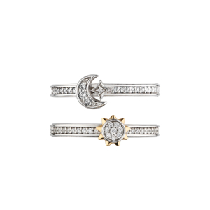 Céleste Sun & Moon Pavé Duo Stacking Rings product image – The Céleste collection | Silver Jewellery by Kit Heath