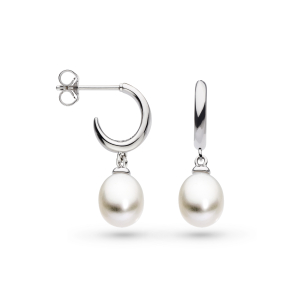 Product image of Pebble Pearl Droplet Hoop Earrings by British sterling silver jewellery designer Kit Heath