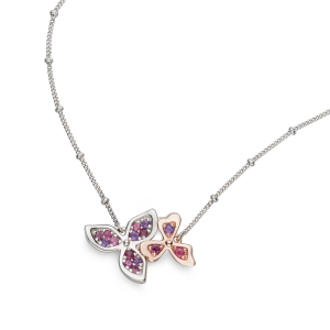 Blossom Petal Bloom Rose Necklet by Kit Heath in Rhodium Plated Sterling Silver with 18ct Rose Gold Plated Detail