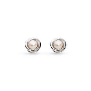 Product image of Bevel Trilogy Pearl Stud Earrings by British sterling silver jewellery designer Kit Heath