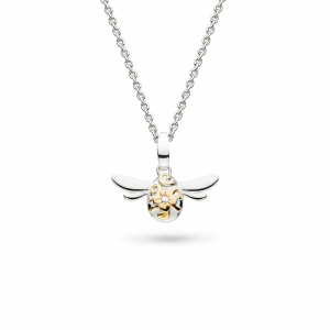 Blossom Flyte Mini Honey Bee Necklace by Kit Heath in Rhodium Plated Sterling Silver and 18ct Gold Plate Detail