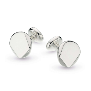 Sterling Silver Facet Round Engravable Cufflinks by Kit Heath