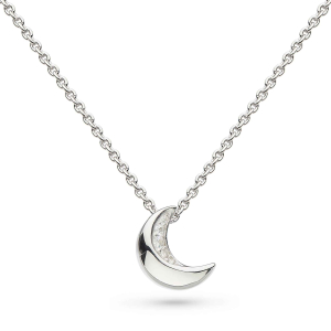 Miniature Sparkle CZ Mini Moon Necklace by Kit Heath in Rhodium Plated Sterling Silver