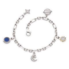 Product image of Céleste Lapis Golden Multi Charm Figaro Bracelet by British sterling silver jewellery designer Kit Heath