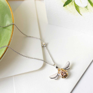 Sterling Silver, Gold and Rose Gold Plate Blossom Flyte The Queen Honey Bee Necklace by Kit Heath