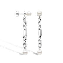 Revival Figaro Pearl Chain Link Drop Earrings